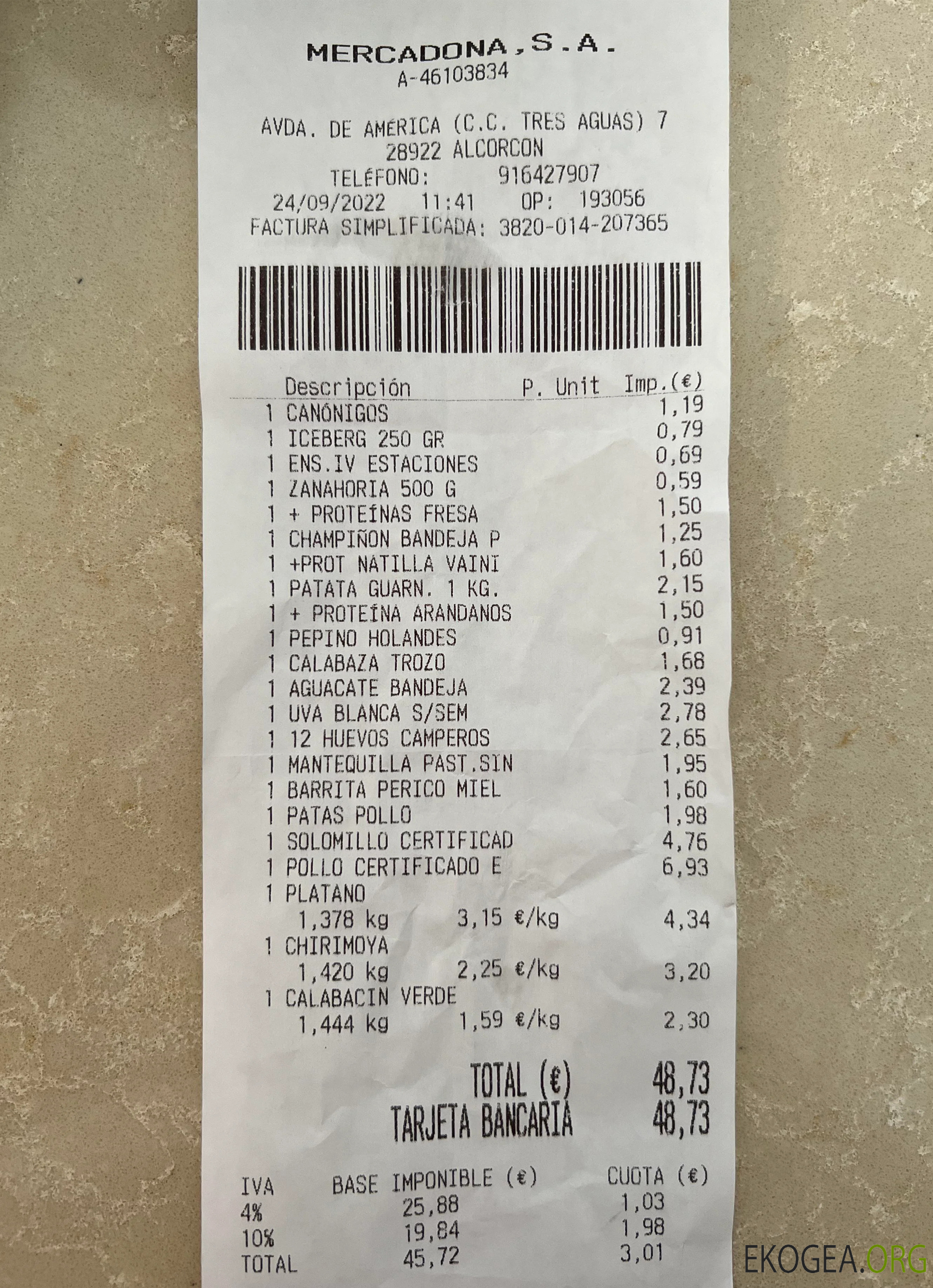 Reçu de paiement Mercadona